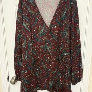 Paisley Wrap Blouse in Burgundy and Green
